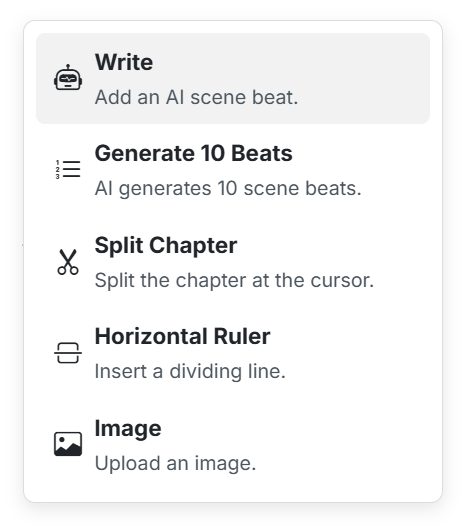 Editor slash command menu