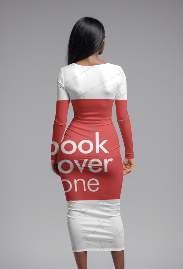 Backside of Body Fitting Dress PSD Mockup for Women