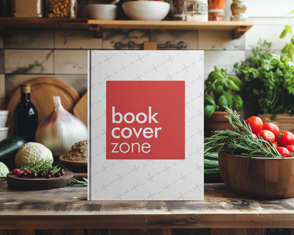 Book Cover Mockup with Kitchen Background