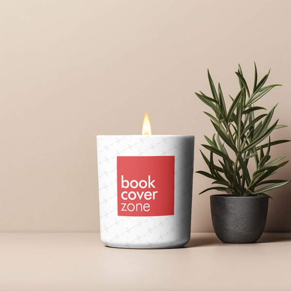 Candle Label Mockup with Lit 9 oz Glass Jar