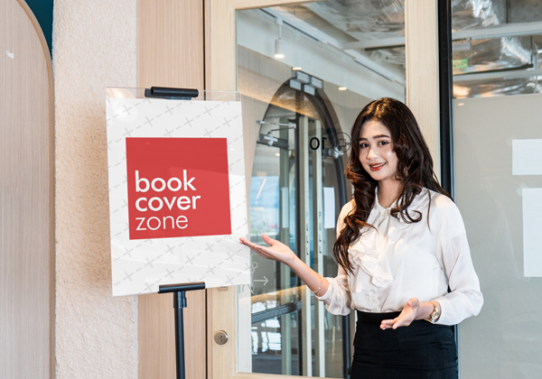 Corporate Woman Pointing at Whiteboard Mockup