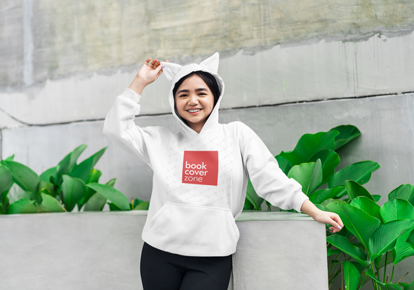 Female Model in Pointy Ear Hoodie Mockup