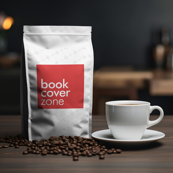 Coffee Packaging Mockup Next to Cup