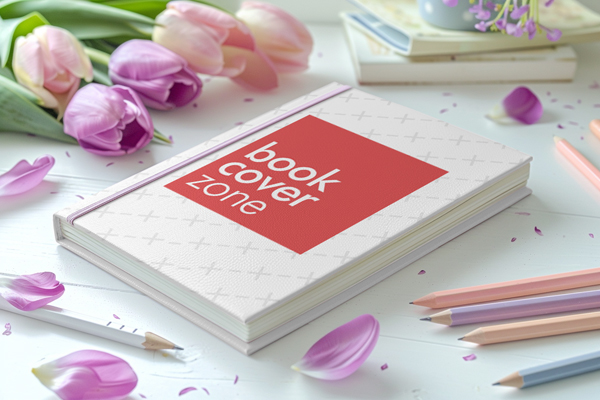 Leather Diary Cover Mockup with Flowery Background