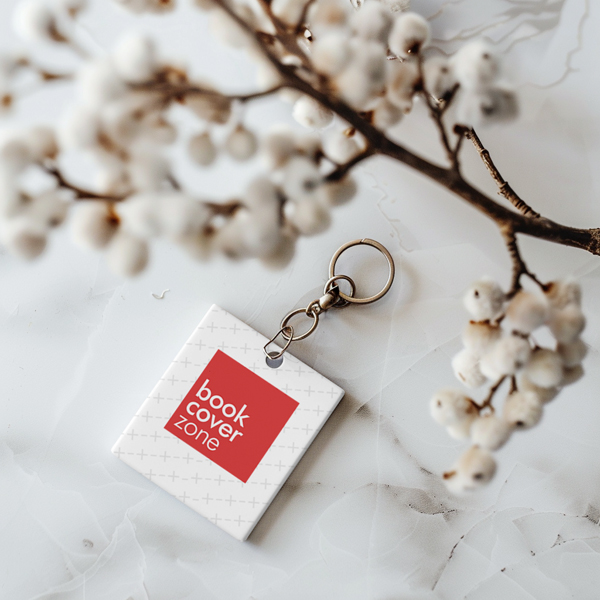 Rectangular Keychain Mockup on Marble Top