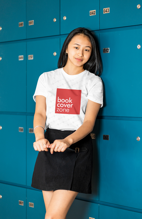 T-Shirt Mockup on Smiling Asian Woman
