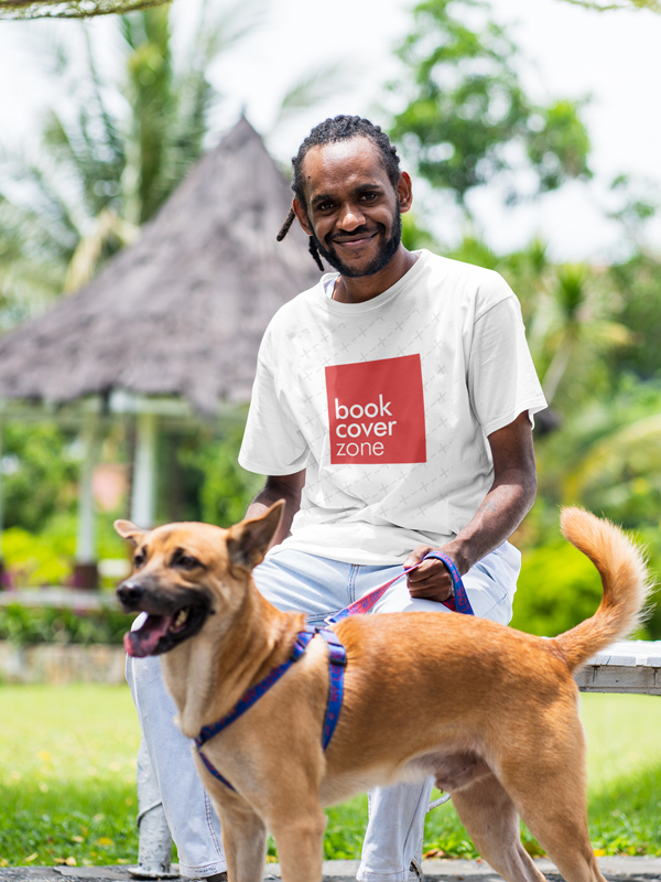 T-Shirt Mockup Featuring Smiling Man with Dog Collar