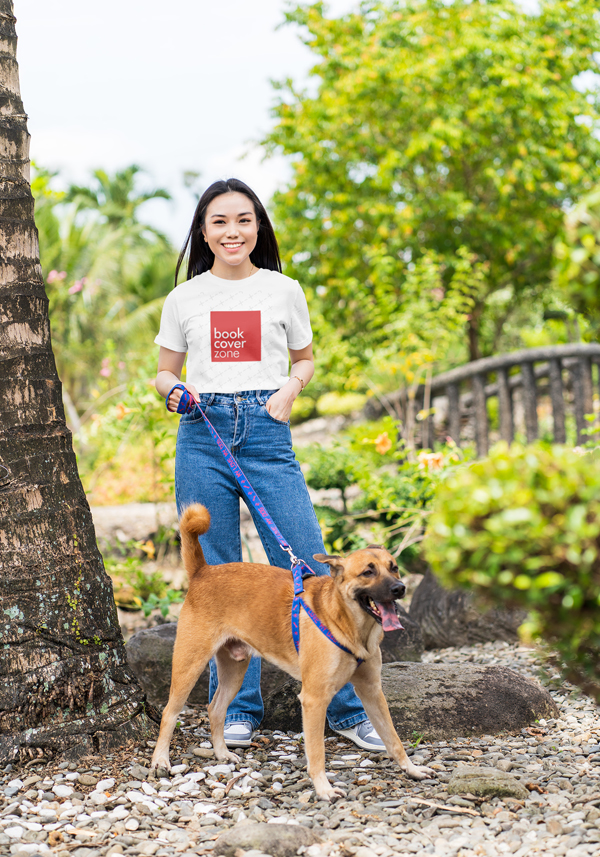 T-Shirt Mockup of Woman Walking with Dog