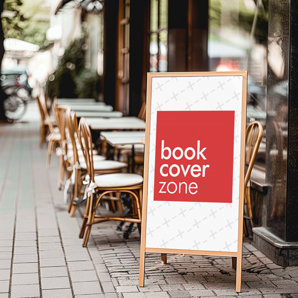 Wooden Stand Banner Mockup for Outdoor Cafe & Restaurant