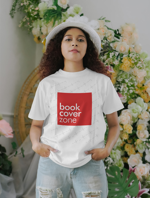 T-Shirt Mockup Featuring a Woman with Floral Background
