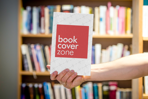 Book Cover Mockup with Man in Library