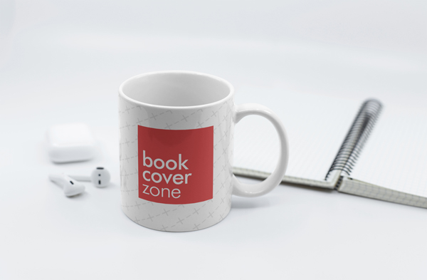 Ceramic Coffee Mug with Notebook and Earbuds