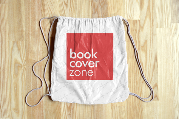 Drawstring Bag Mockup on Wooden Floor