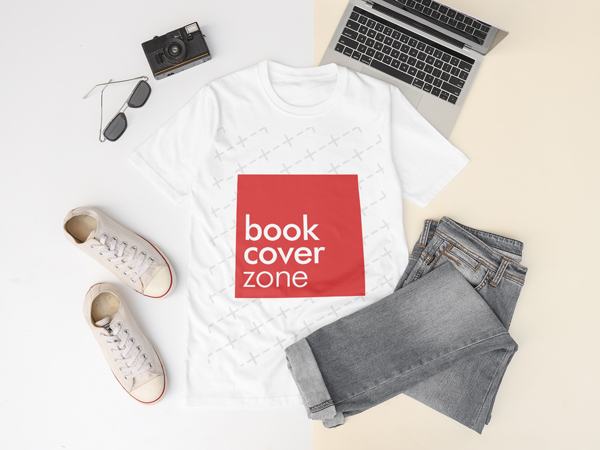 Flatlay Tee Mockup with Gray Jeans