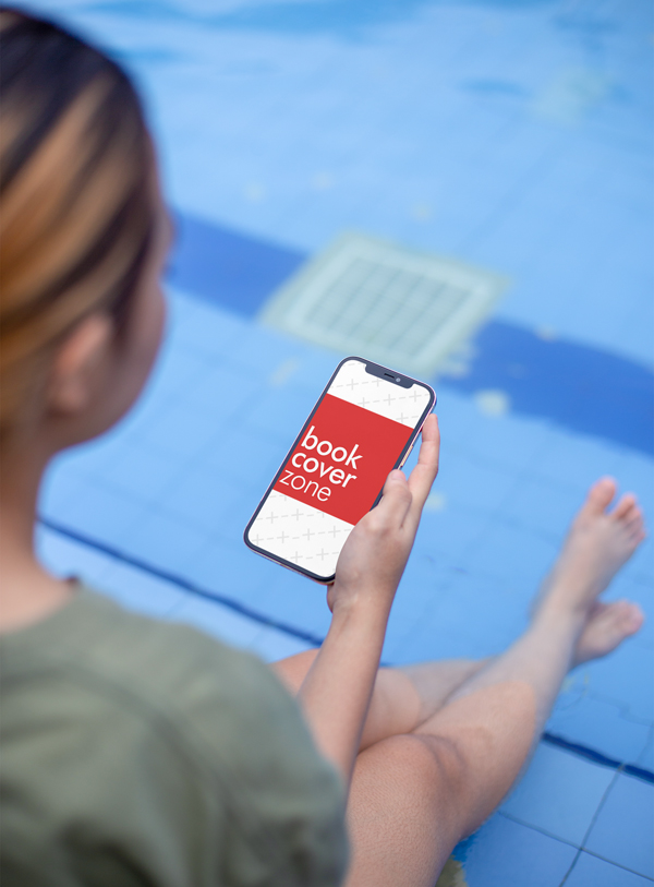 iPhone Mockup with Woman by Poolside