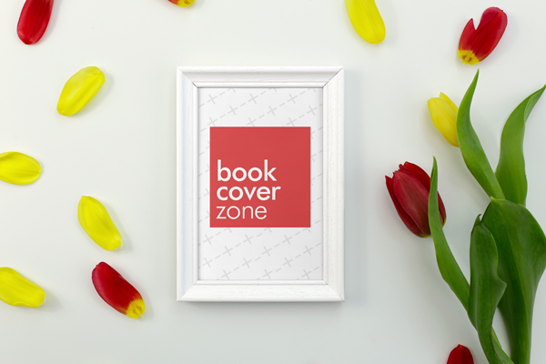 3D Mockup of a Blank White Frame with Flower Petals