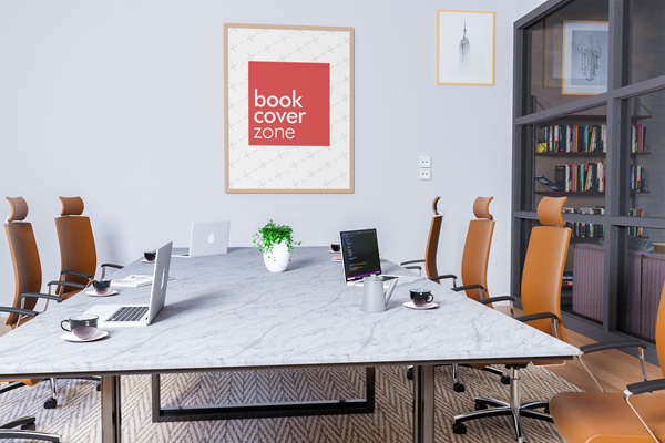 Portrait Canvas Mockup in Office Room