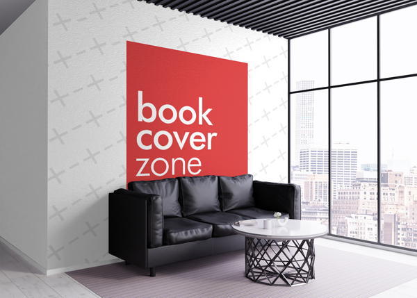 Textured Wall Mockup Behind Black Sofa
