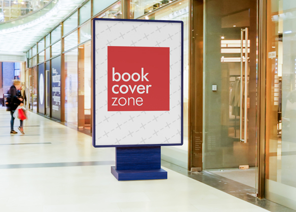 Vertical Billboard Mockup Next to a Glass Door