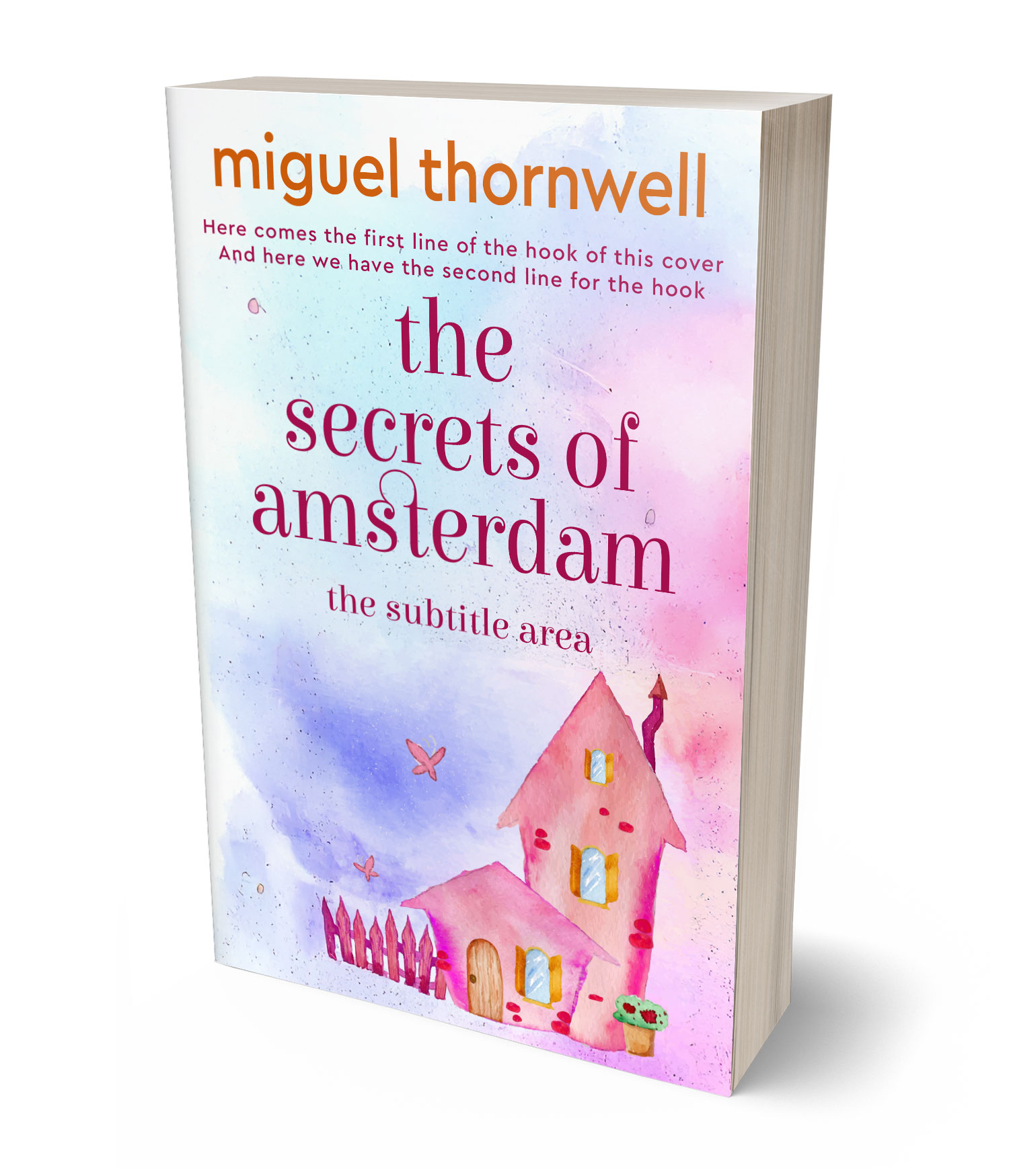 3D view of Premade Literary Fiction Book Cover - White Lilac