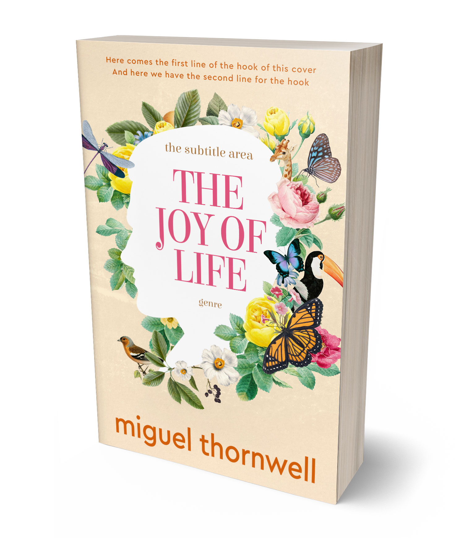 3D view of Premade Literary Fiction Book Cover - Almond