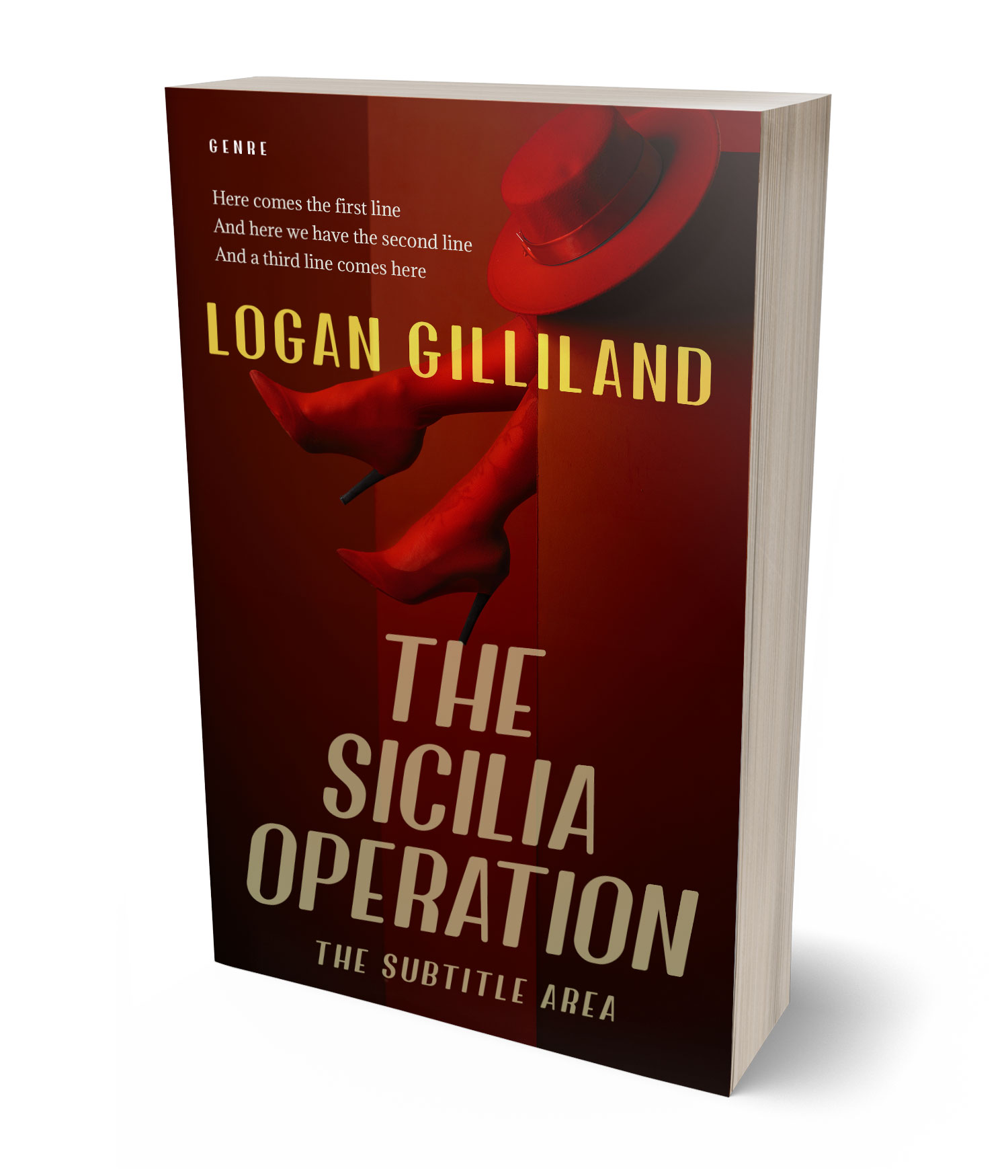 3D view of Premade Mystery & Thriller & Suspense Book Cover - Burnt Maroon #17908 | BookCoverZone*