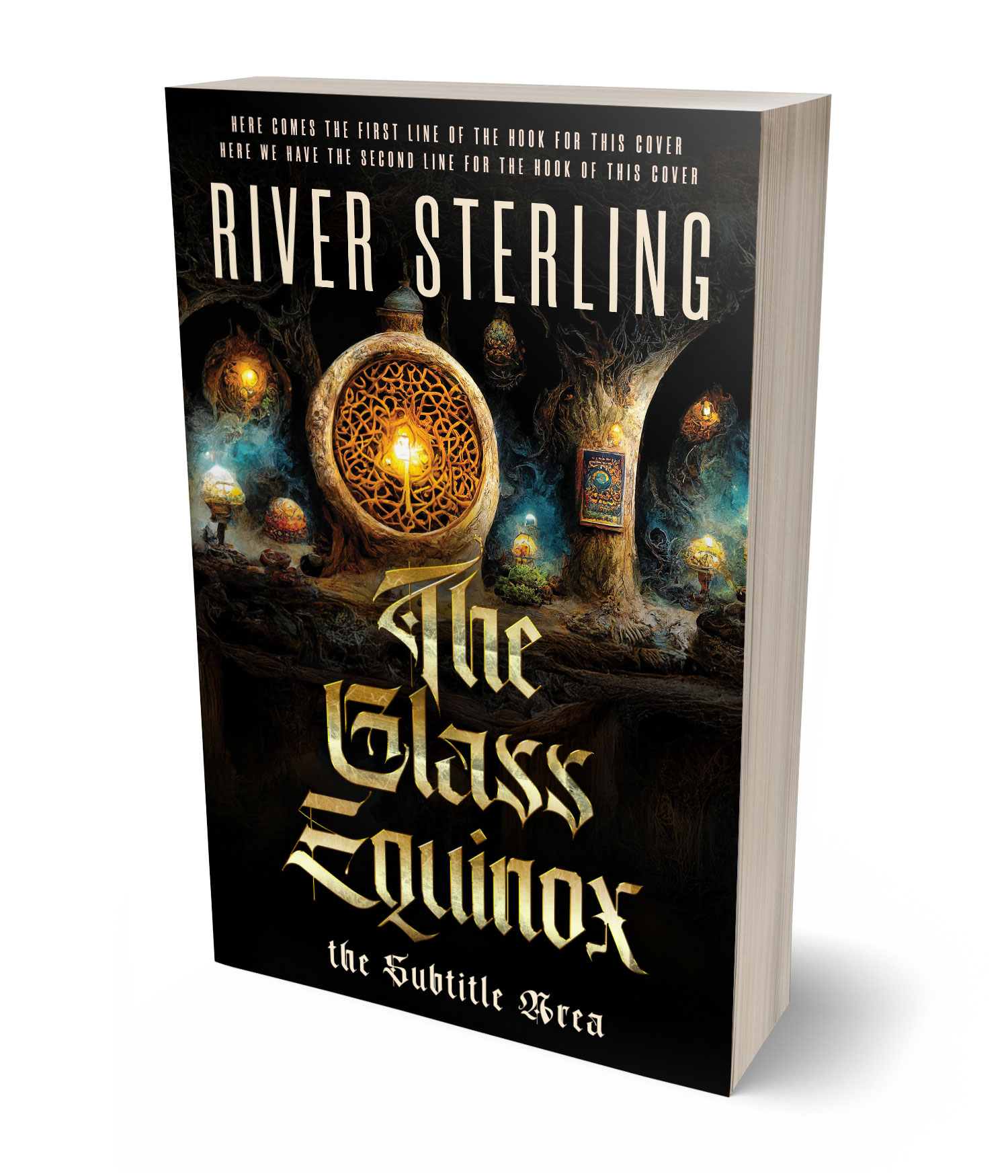 3D view of Custom & Premade Fantasy Book Cover - Tan #36106 | BookCoverZone*