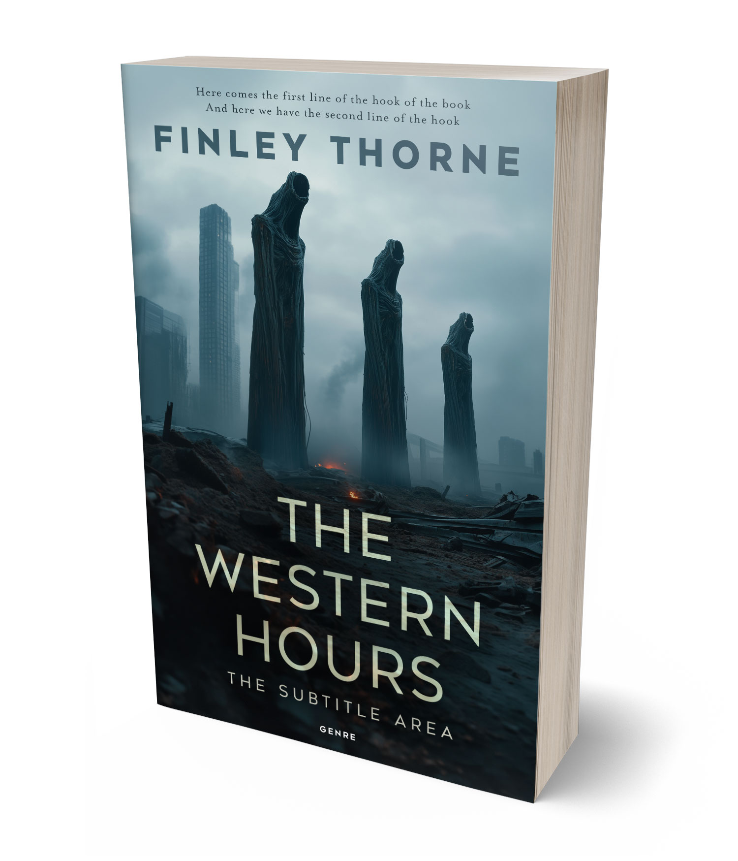 3D view of Premade Apocalyptica Book Cover - Tower Gray #36478 | BookCoverZone*