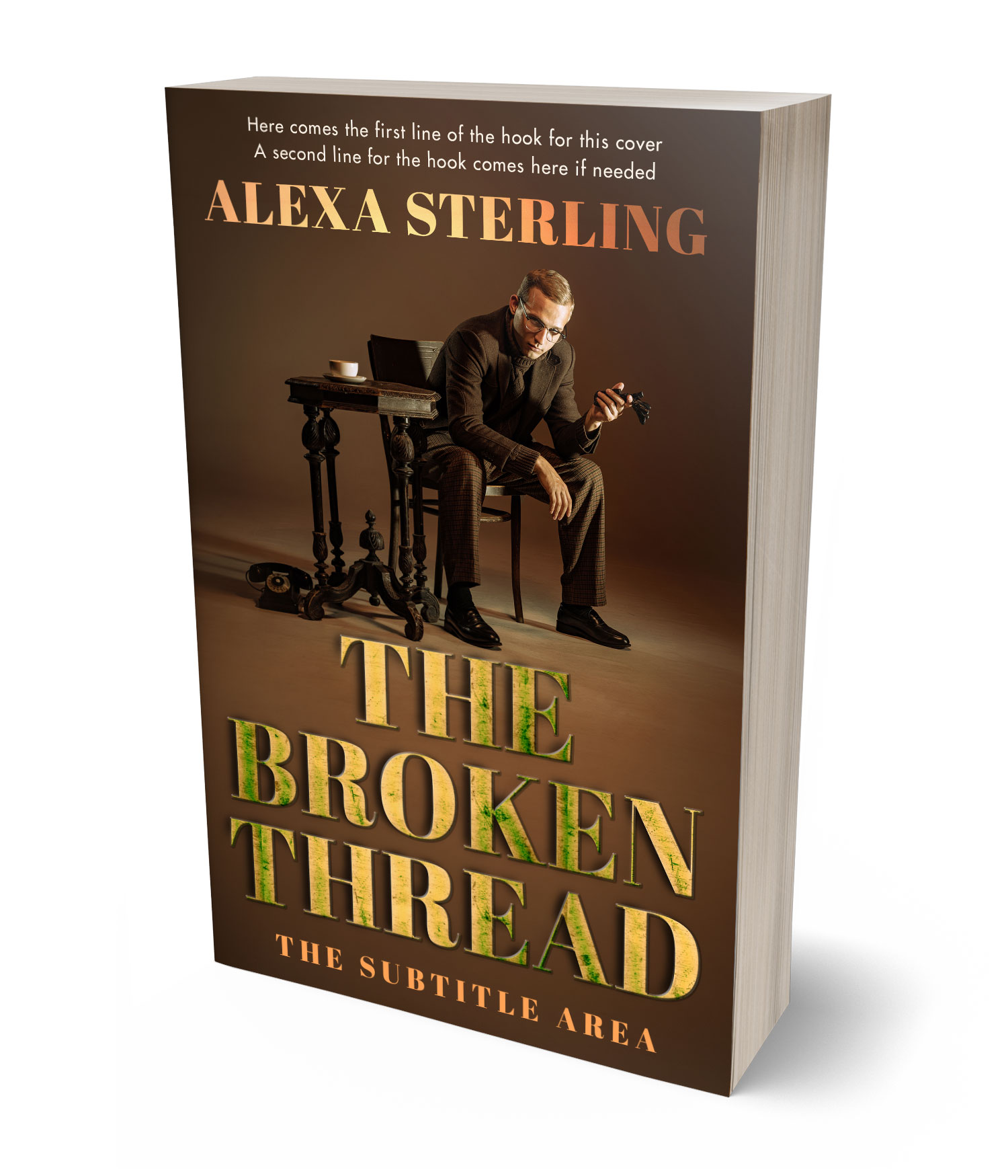 3D view of Premade Mystery & Thriller & Suspense Book Cover - Metallic Bronze #36957 | BookCoverZone*