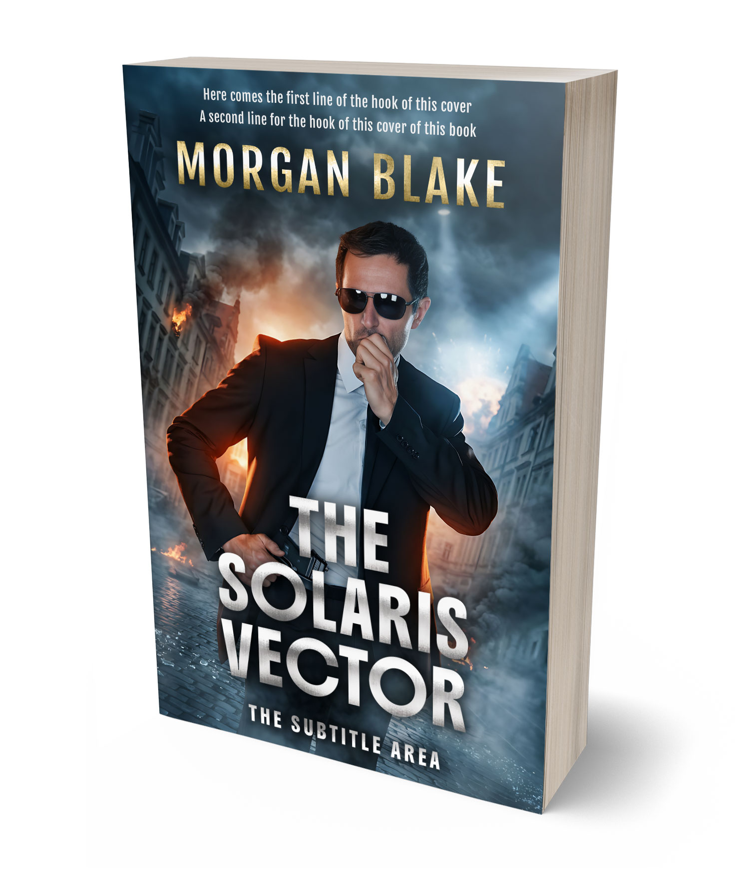 3D view of Premade Action & Adventure Book Cover - Ebony Clay #37308 | BookCoverZone