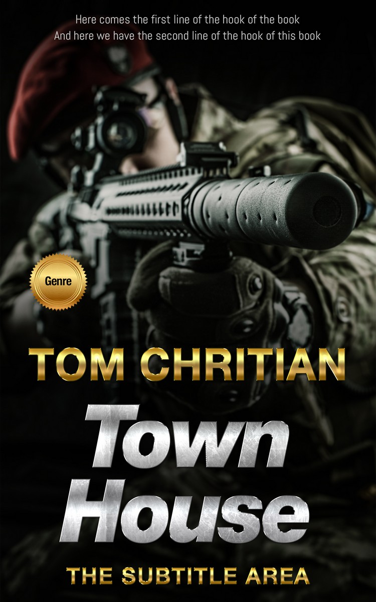 2D view of Premade Action & Adventure Book Cover - Heathered Gray