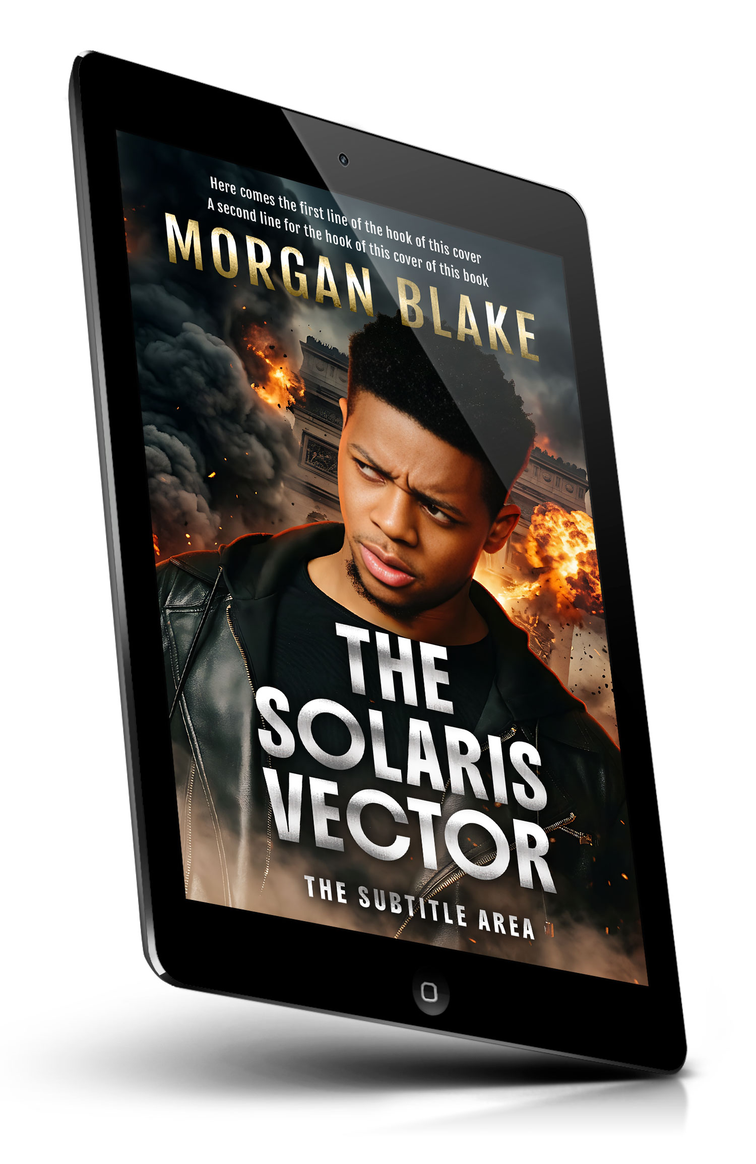 Tablet view of Premade Action & Adventure Book Cover - Tan #37310 | BookCoverZone